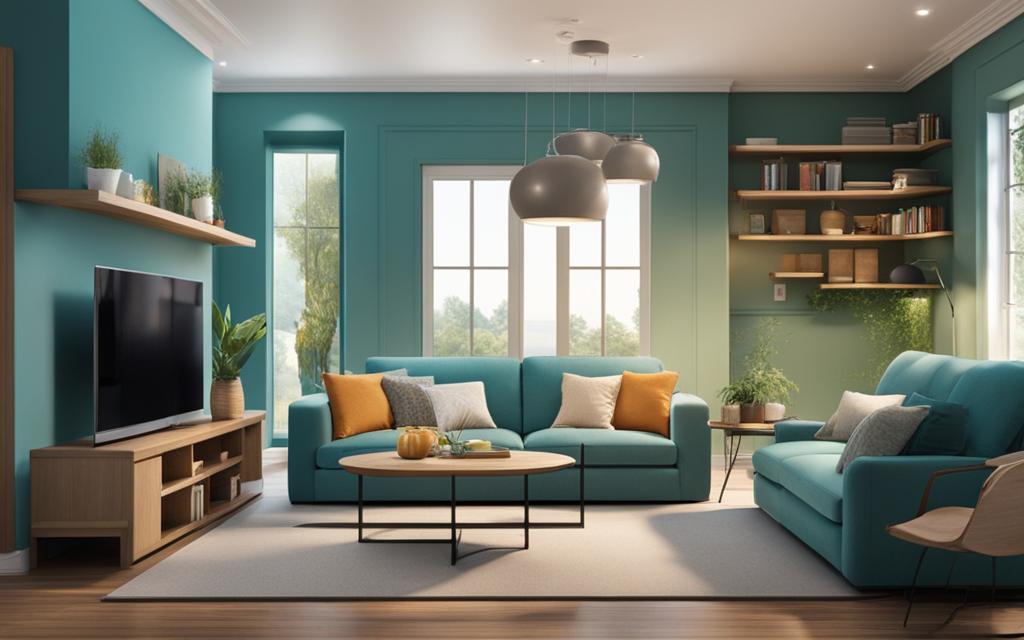 Interior de una casa con tonos café y verde suave. Con Ventanas de PVC