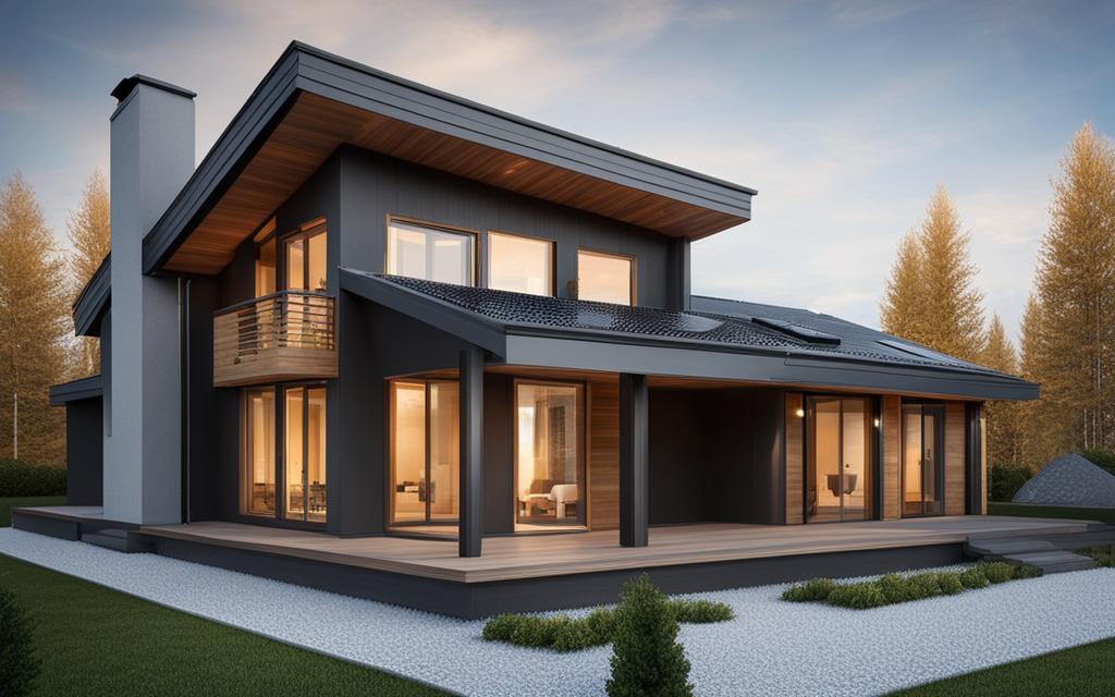 Facha de casa moderna de color gris con termopaneles en sus ventanas