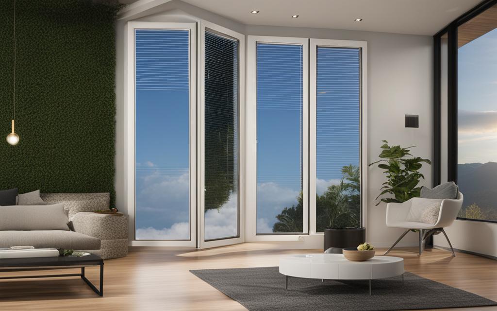 Casa de playa con ventanas termopanel PVC blanco para entrar a la habitación desde la terraza