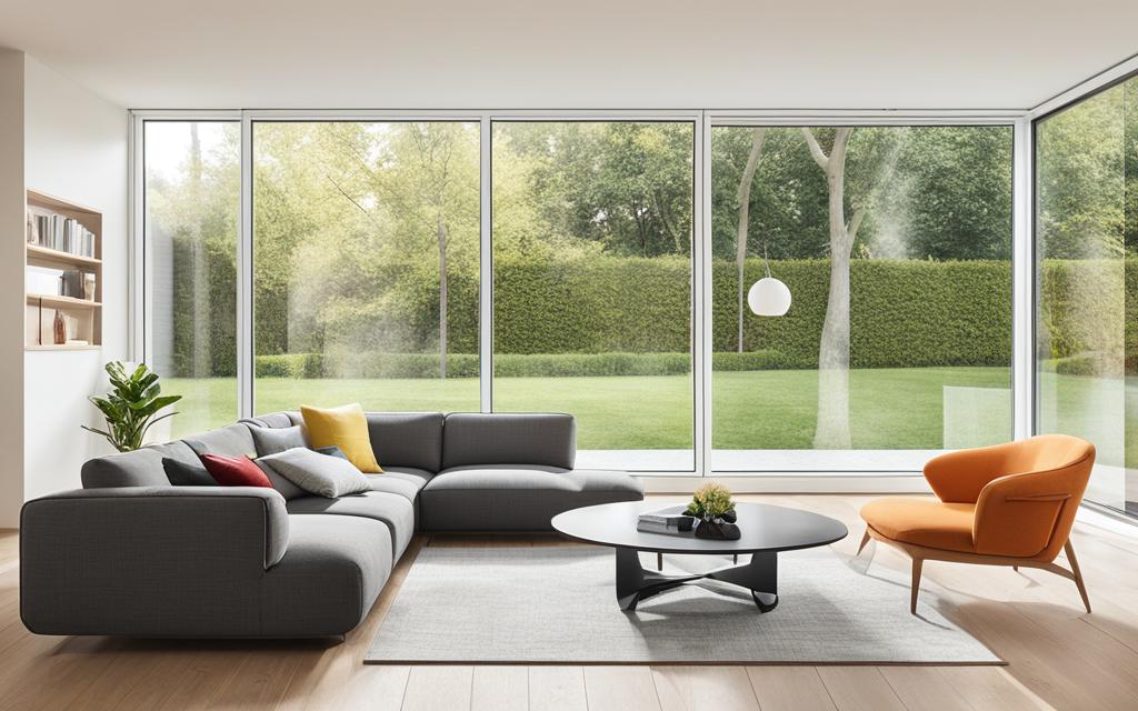 Interior de Living de Hogar con vista abierta al jardín a través de cristales termopanel