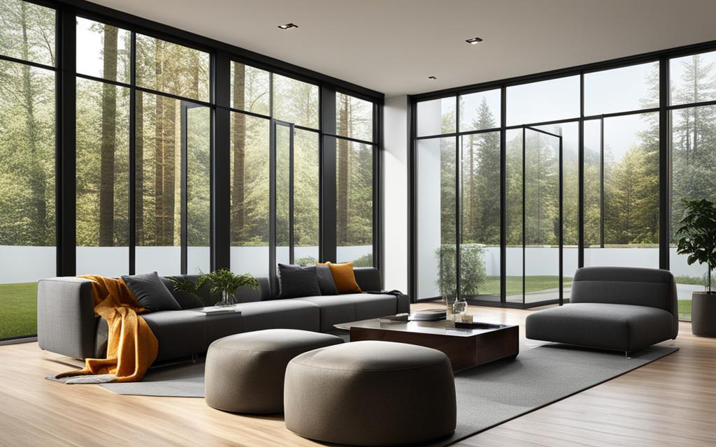 Interior de Living de casa con vista al jardín a través de Vidrios termopanel